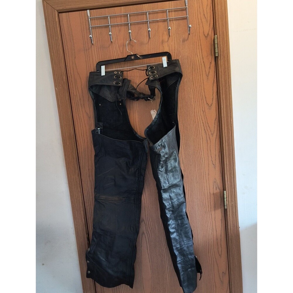 Vintage Hot Leathers Chaps Unisex Extra Large Black Leather Motorcycle New